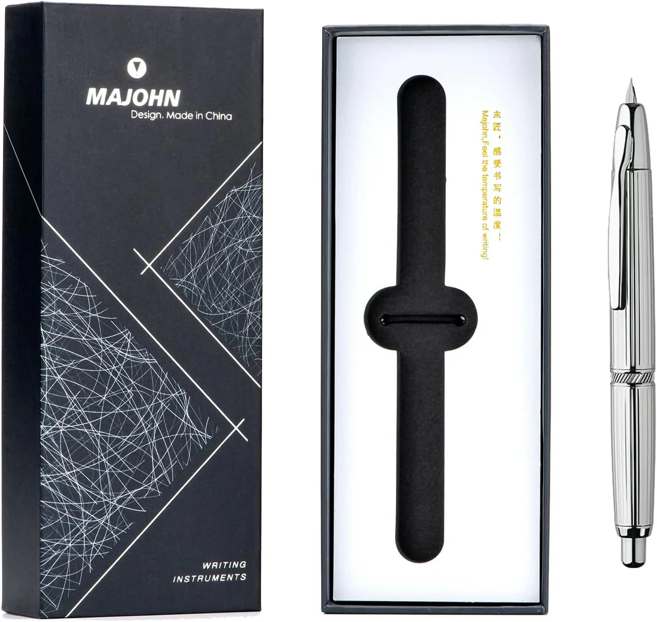 Moonman A1 Fountain Pen –  Striped Silver (Extra Fine Nib) - Image 5
