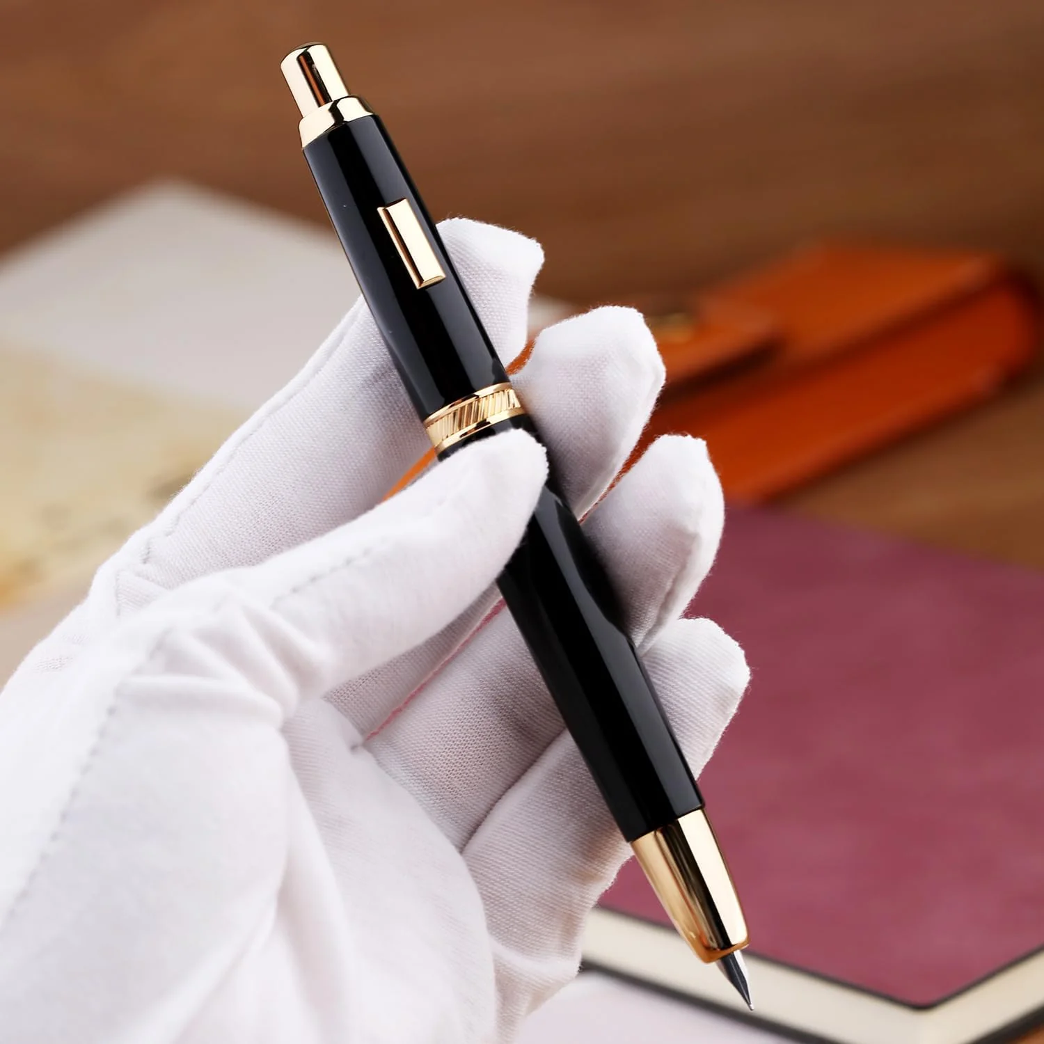Moonman A1 Press Fountain Pen – Fine Nib Retractable Black & Gold Writing Set with Converter (No Clip Version) - Image 2