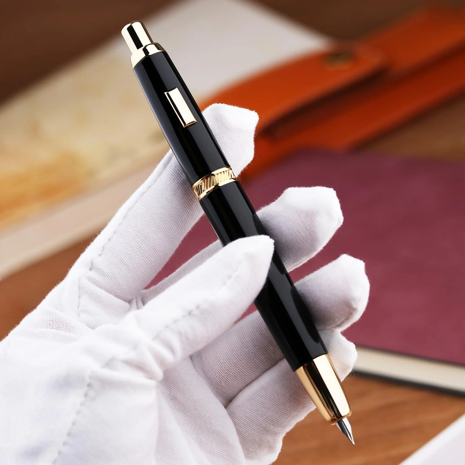Moonman A1 Press Fountain Pen – Fine Nib Retractable Black & Gold Writing Set with Converter (No Clip Version) - Image 3