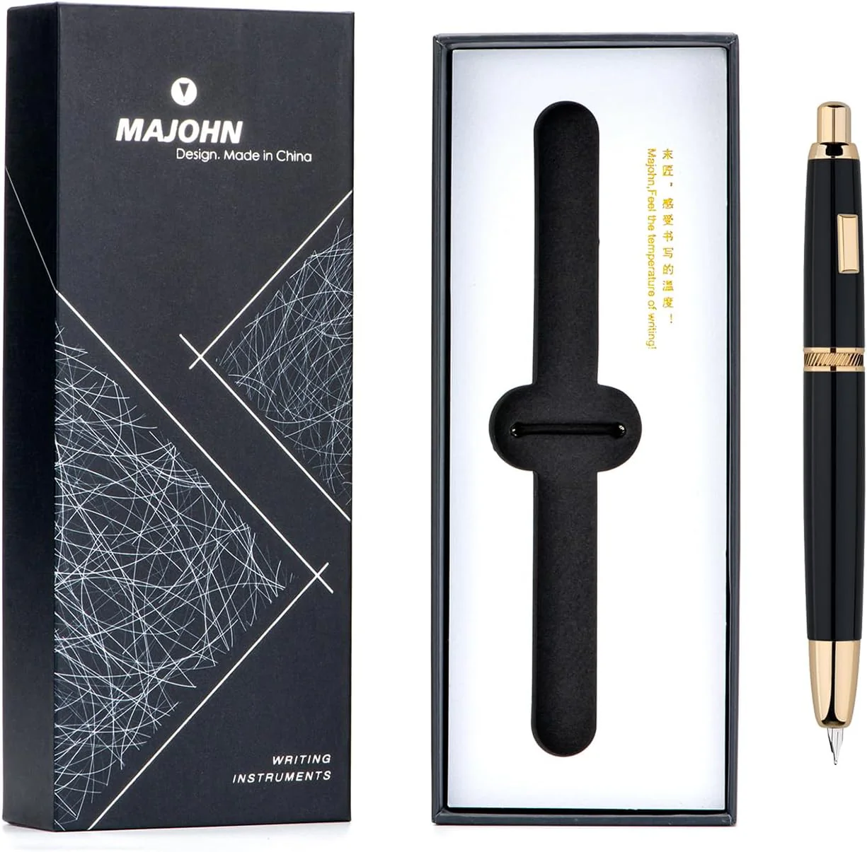Moonman A1 Press Fountain Pen – Fine Nib Retractable Black & Gold Writing Set with Converter (No Clip Version) - Image 5