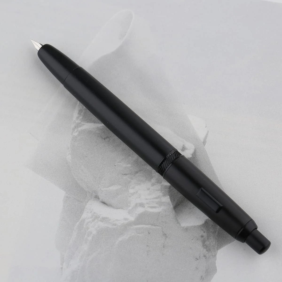 Moonman A1 Press Fountain Pen,Retractable Extra Fine Nib Metal Matte Black Ink Pen With Converter For Writing (No Clip Version) - Image 7