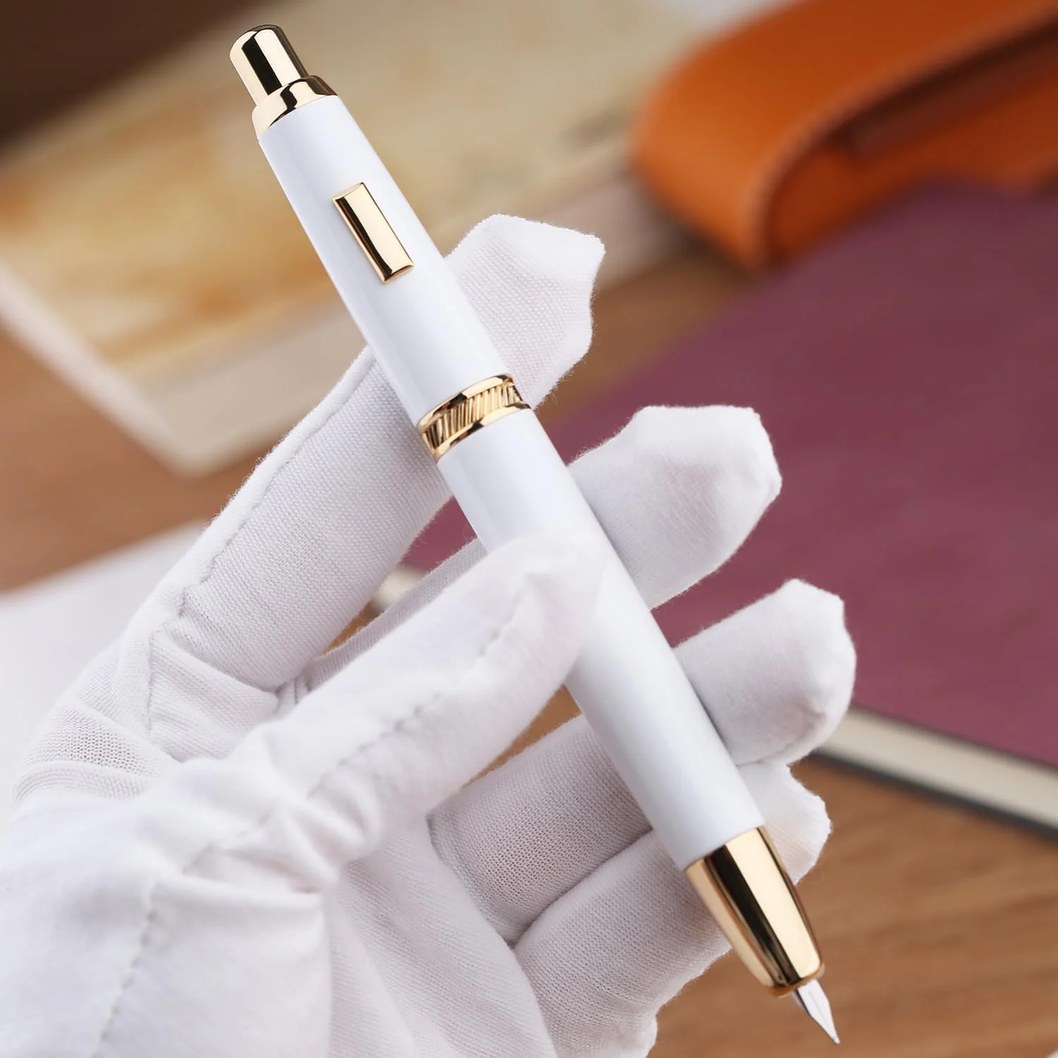 Moonman A1 Press Fountain Pen – Extra Fine Nib, Retractable White & Gold Writing Set with Converter (No Clip Version) - Image 2
