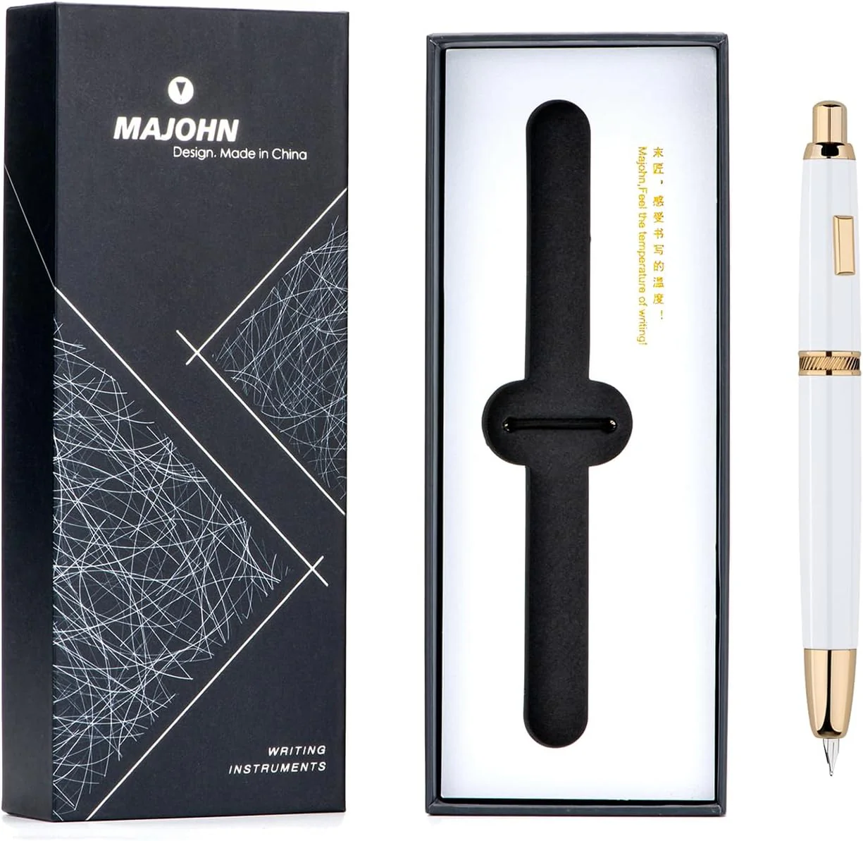 Moonman A1 Press Fountain Pen – Extra Fine Nib, Retractable White & Gold Writing Set with Converter (No Clip Version) - Image 3