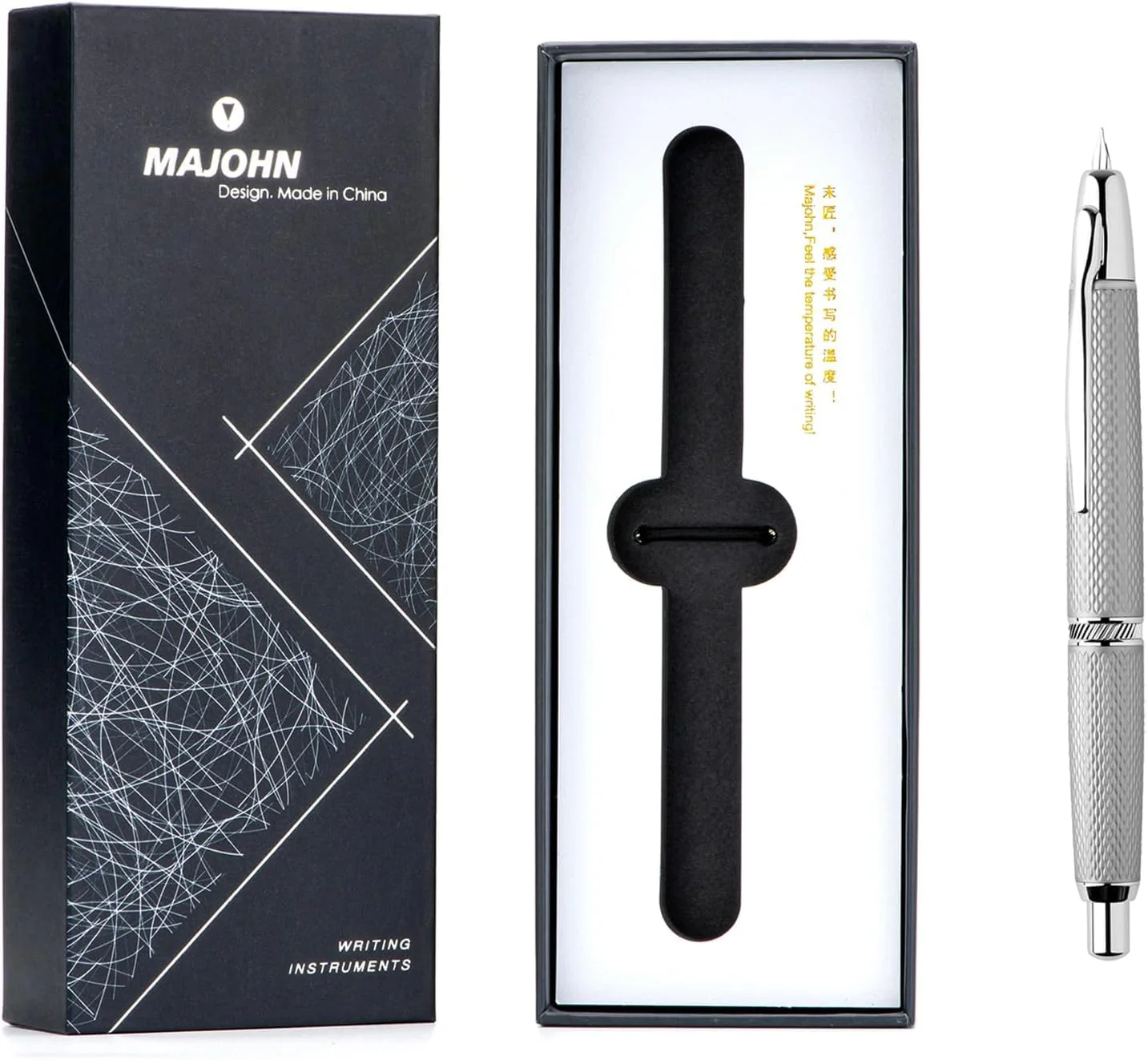 Moonman A1 Reverse Scale Retractable Fountain Pen – Extra Fine 0.38mm Nib, White Grid Metal Body with White Clip, Press Mechanism, Includes Converter, Dropper & Gift Box - Image 4