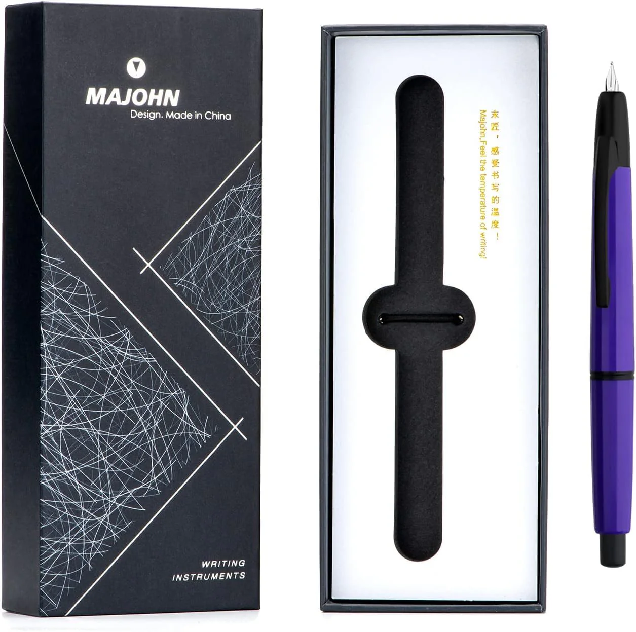 Moonman A2 Press Fountain Pen – Extra Fine Nib, Retractable Purple Resin with Black Clip, Writing Set with Converter - Image 3
