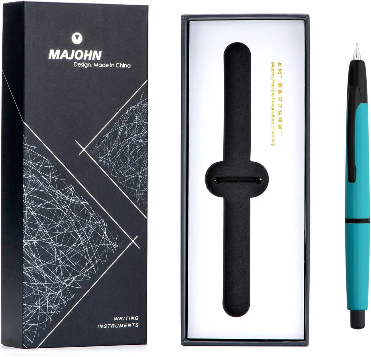 Moonman A2 Retractable Fountain Pen – Extra Fine 0.38mm Nib, Peacock Blue Resin Body, Black Clip – With Converter & Gift Box - Image 2