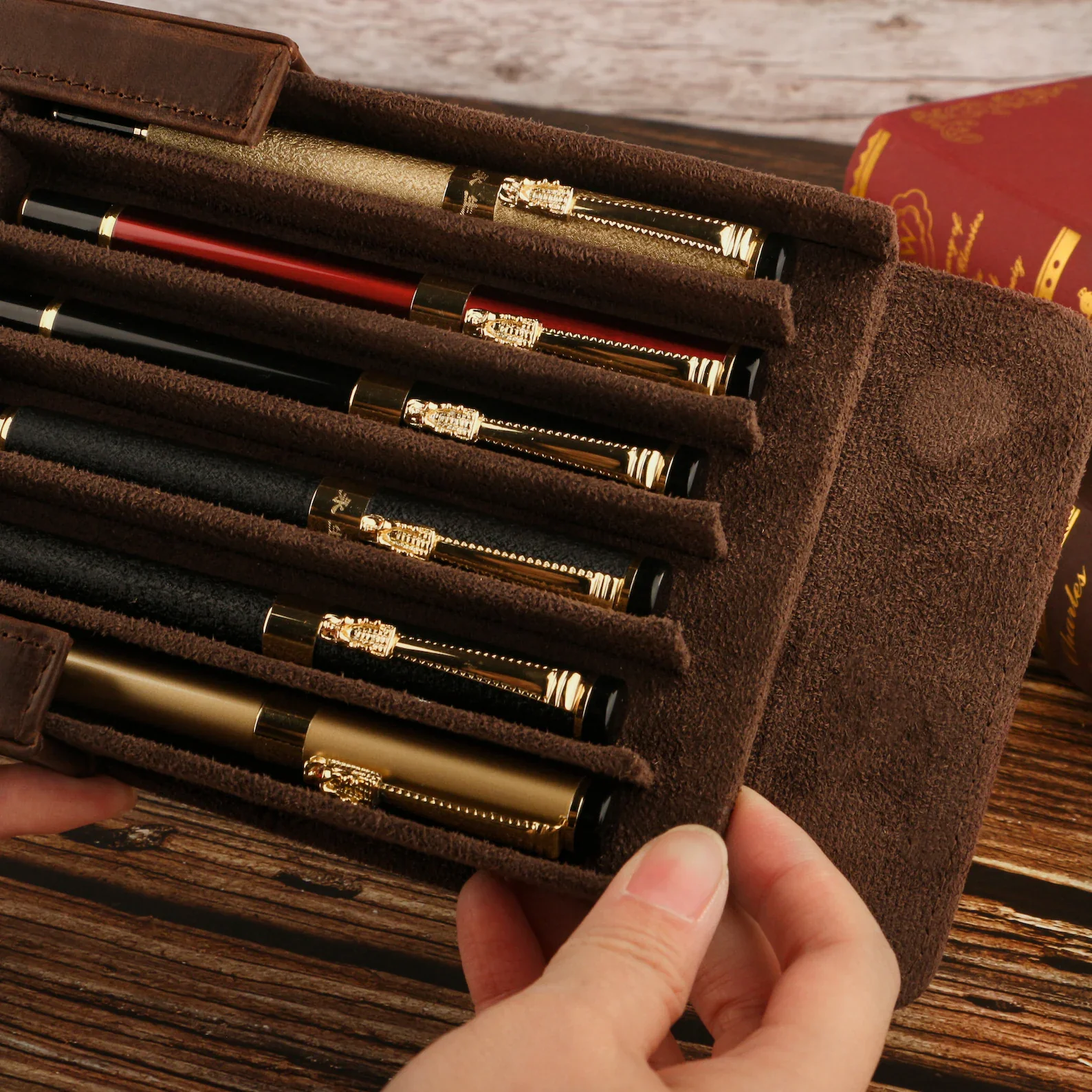Moonman Leather 6 Slots Pen Case with Removable Pen Tray – Dust-proof Storage & Protection Box - Image 7