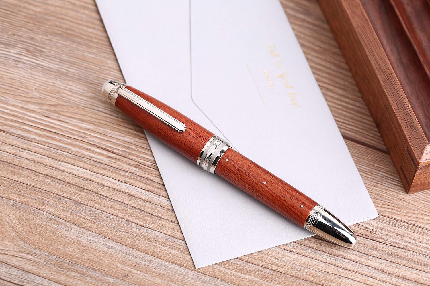 Moonman M1000 Handmade Rosewood Fountain Pen BOCK Fine Nib, Rivet Pearl Top Writing Pen Silver Clip Beautiful Writing Pen - Image 3