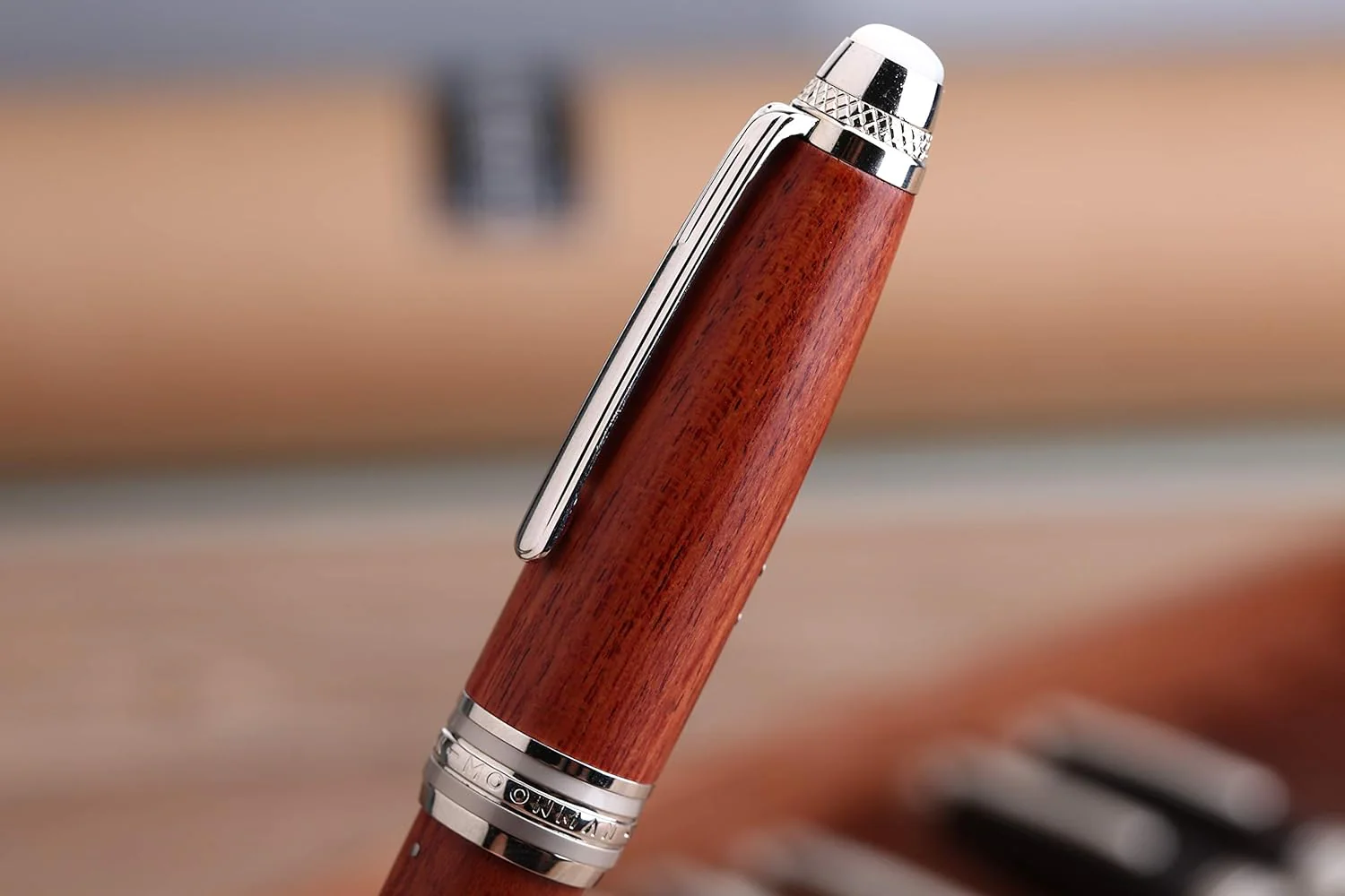 Moonman M1000 Handmade Rosewood Fountain Pen BOCK Fine Nib, Rivet Pearl Top Writing Pen Silver Clip Beautiful Writing Pen - Image 5