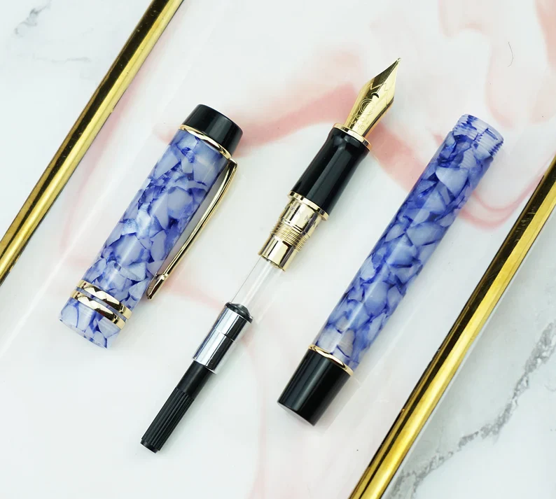 Moonman M600S Crystal Blue Fountain Pen – Medium Iridium Nib, Golden Trim, Elegant Writing Gift - Image 3