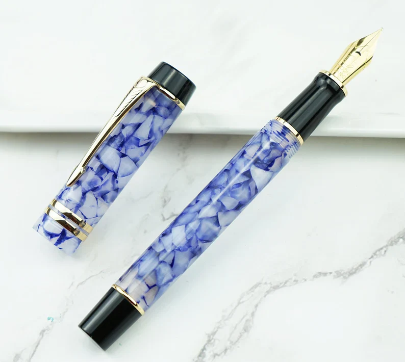 Moonman M600S Crystal Blue Fountain Pen – Medium Iridium Nib, Golden Trim, Elegant Writing Gift - Image 4