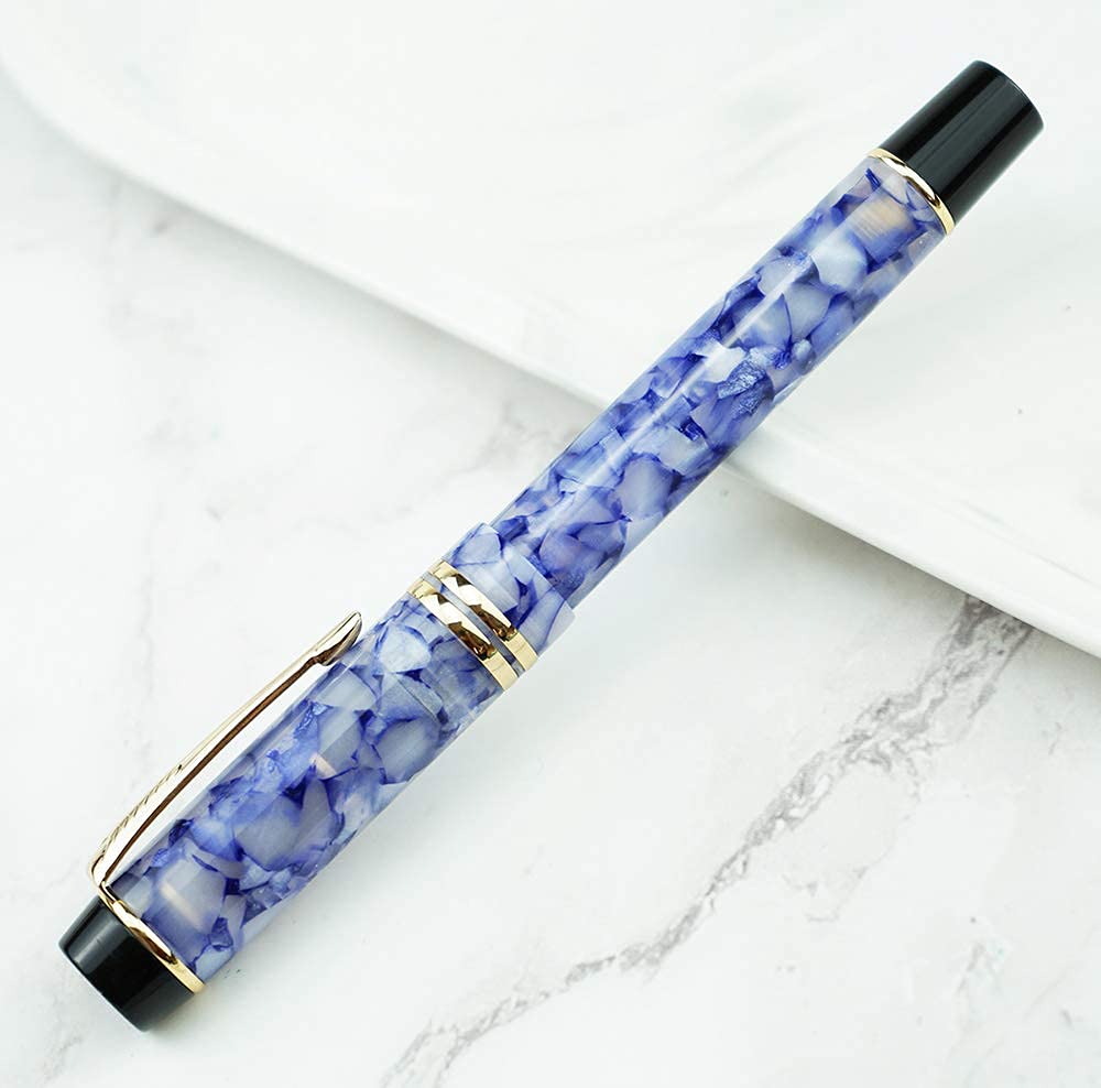 Moonman M600S Crystal Blue Fountain Pen – Medium Iridium Nib, Golden Trim, Elegant Writing Gift - Image 6