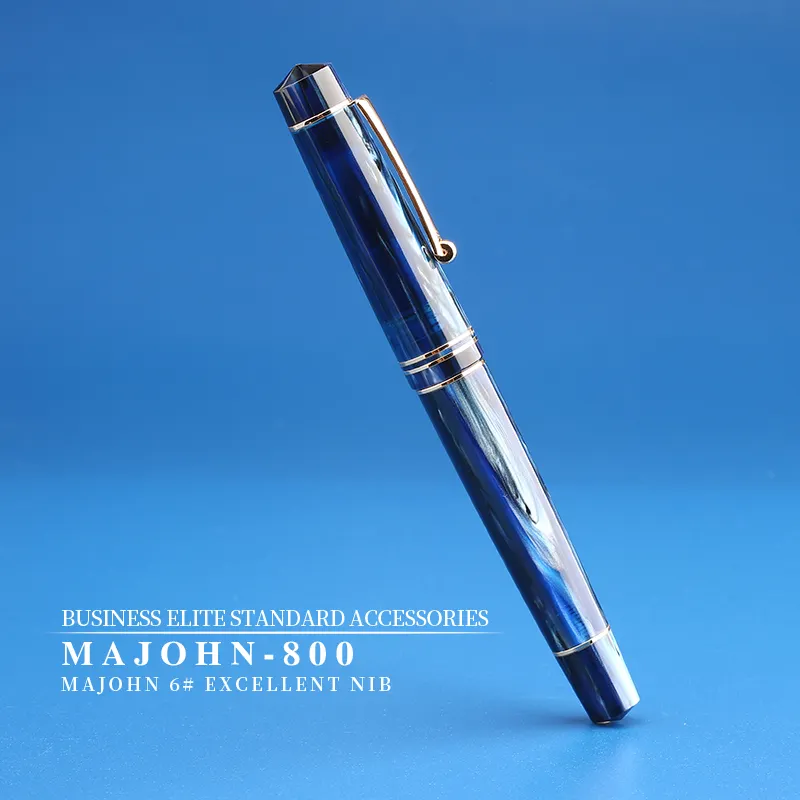 Moonman M800 Blue Acrylic Fountain Pen – Fine Nib, Vintage Design, Converter Included - Image 2
