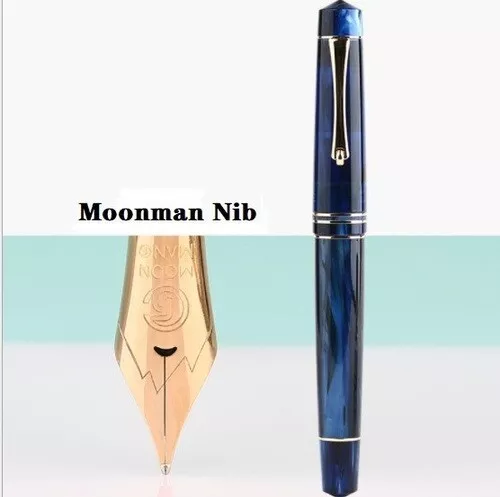 Moonman M800 Blue Acrylic Fountain Pen – Fine Nib, Vintage Design, Converter Included - Image 4