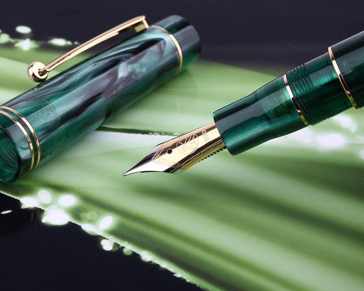 Moonman M800 Green Acrylic Fountain Pen, Germany Bock Fine Nib with Converter and Pen Box Set - Image 2
