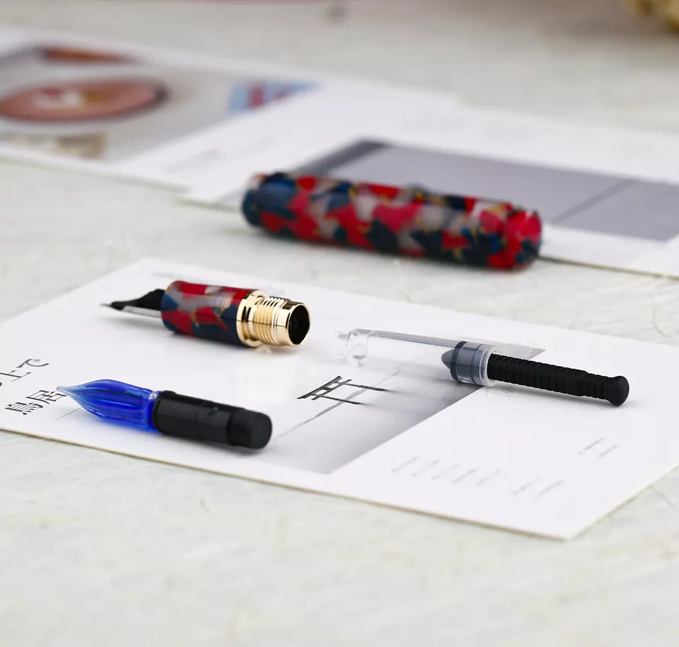 Moonman N8 Convertible Fountain Pen (Bent Nib & Glass Nib) - Multicolored Red - Image 3