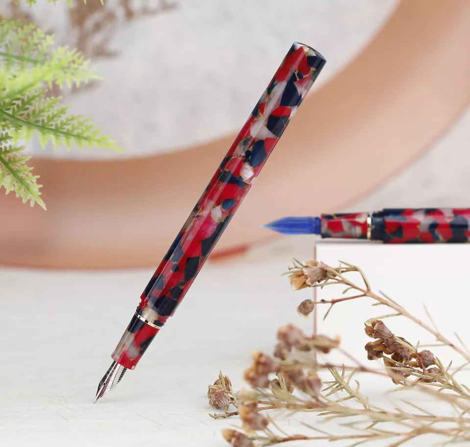 Moonman N8 Convertible Fountain Pen (Bent Nib & Glass Nib) - Multicolored Red - Image 6