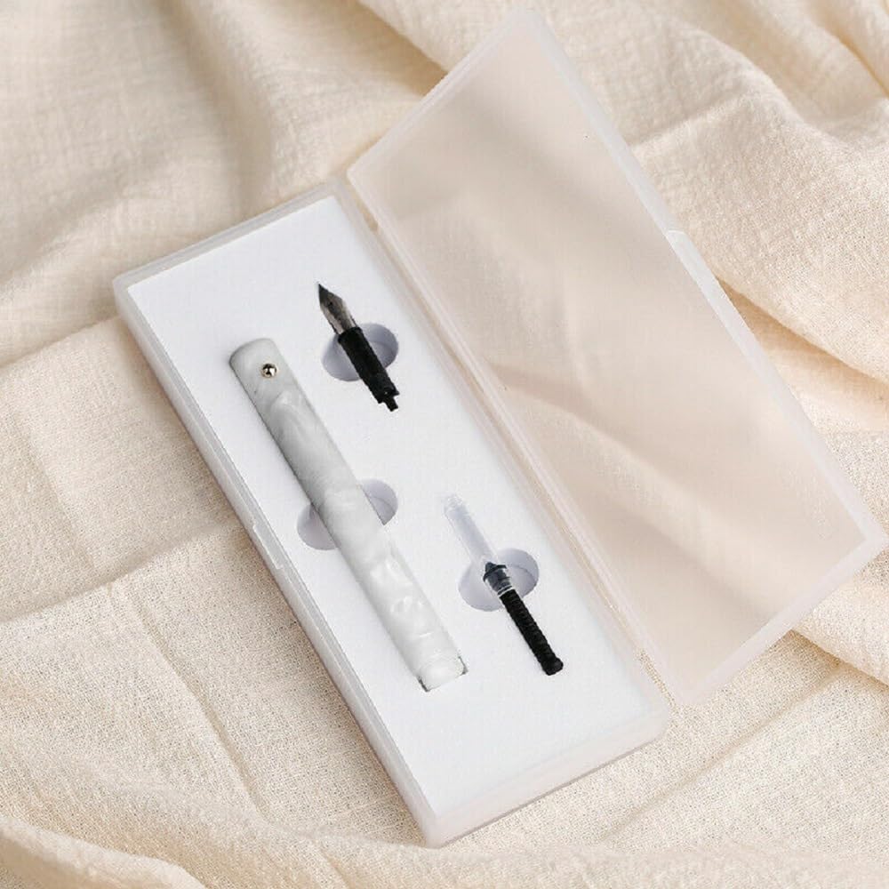 Moonman N8 Mini Fountain Pen – Extra Fine Bent Nib, Pearl White Resin, Pocket-Sized with Ink Converter - Image 2