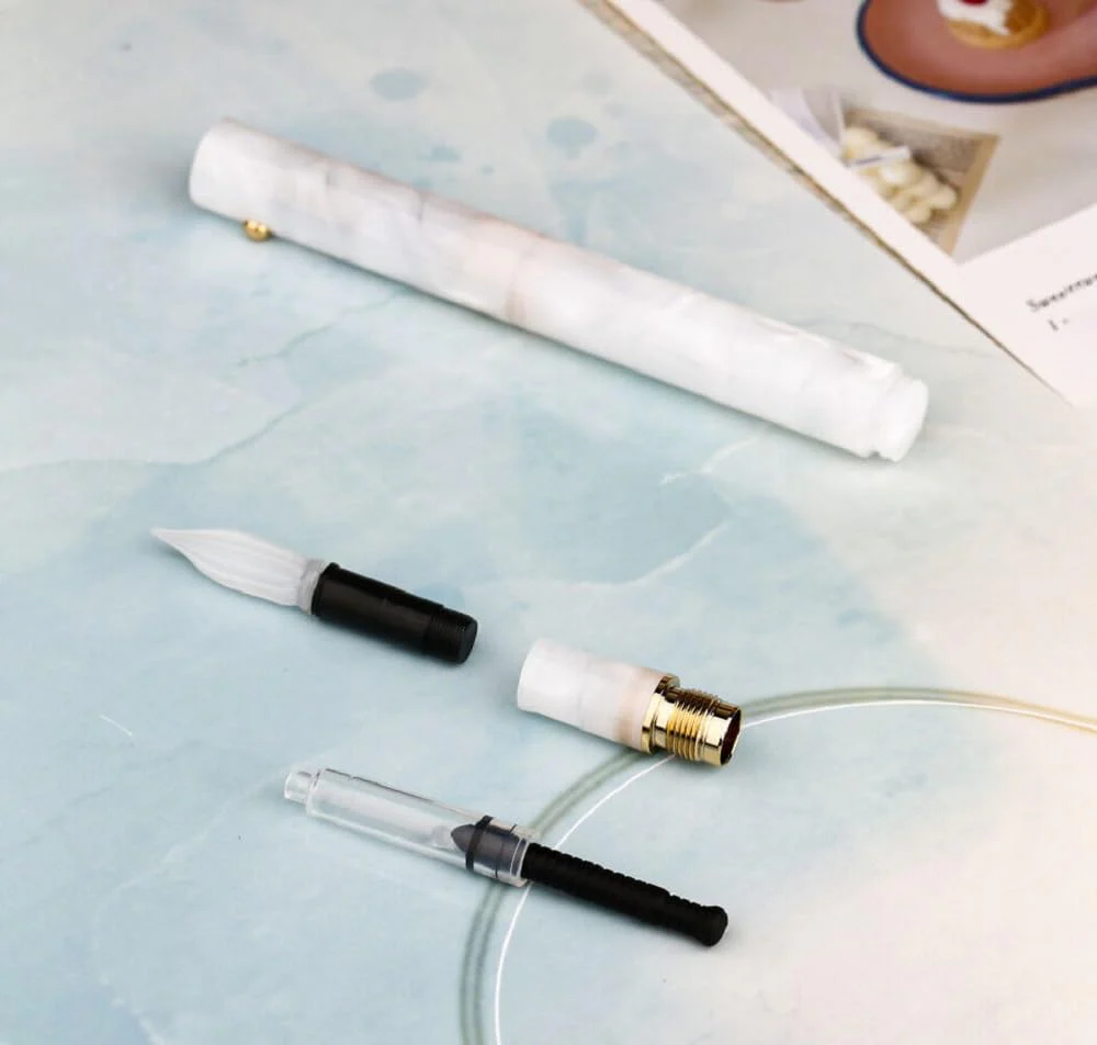Moonman N8 Mini Fountain Pen – Extra Fine Bent Nib, Pearl White Resin, Pocket-Sized with Ink Converter - Image 4
