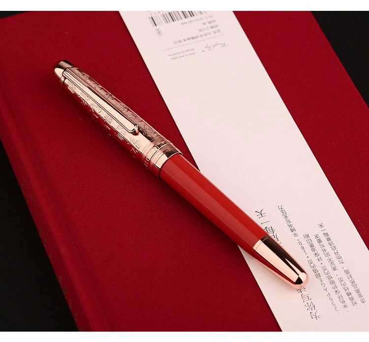 Moonman P135 Coral Red “Blessing” Limited Edition Fountain Pen – Extra Fine Rose Gold Nib, Resin Body, Metal Cap with Ruby Red Top - Image 6