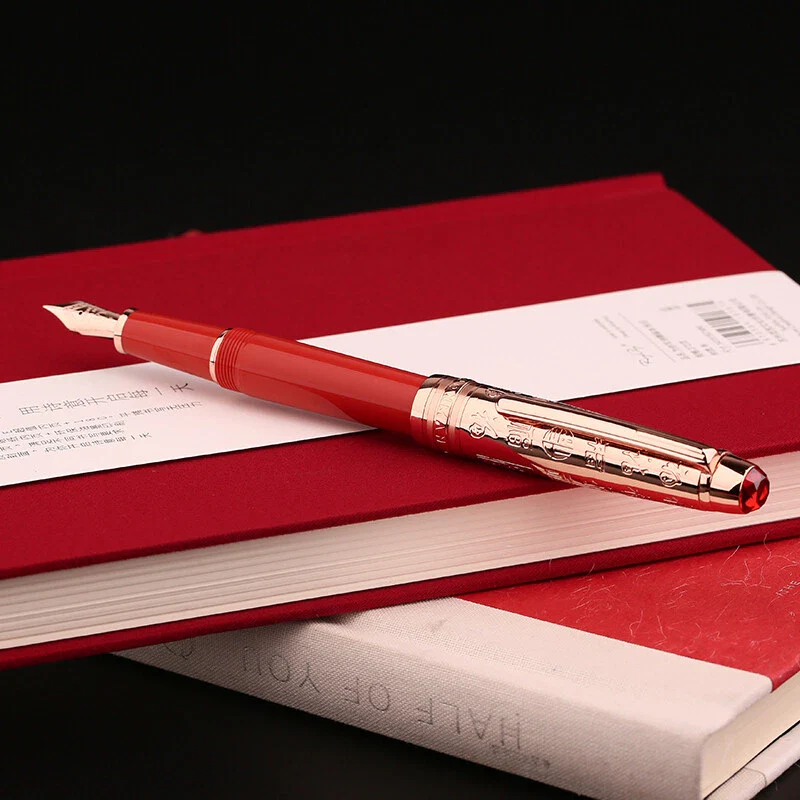 Moonman P135 Coral Red “Blessing” Limited Edition Fountain Pen – Extra Fine Rose Gold Nib, Resin Body, Metal Cap with Ruby Red Top - Image 7
