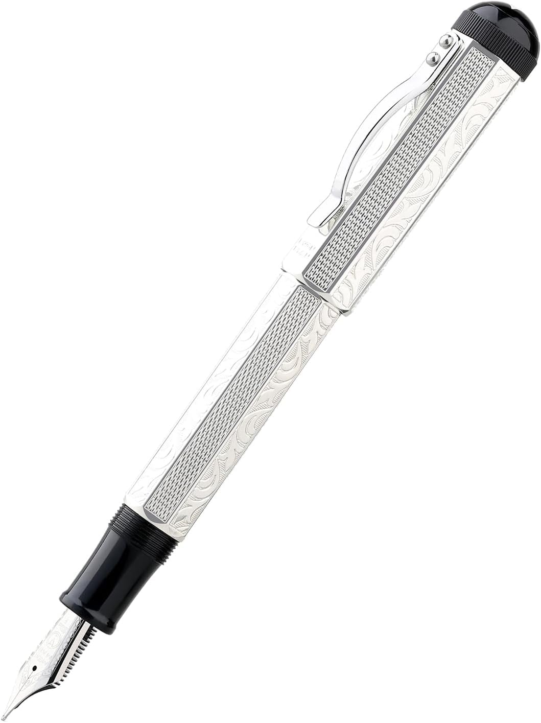 Moonman P138 Piston Fountain Pen Fine Nib with Box, Silver Plated Octahedral Etching Pattern Writing Pen Set (Square Pen Hat Version) - Image 4