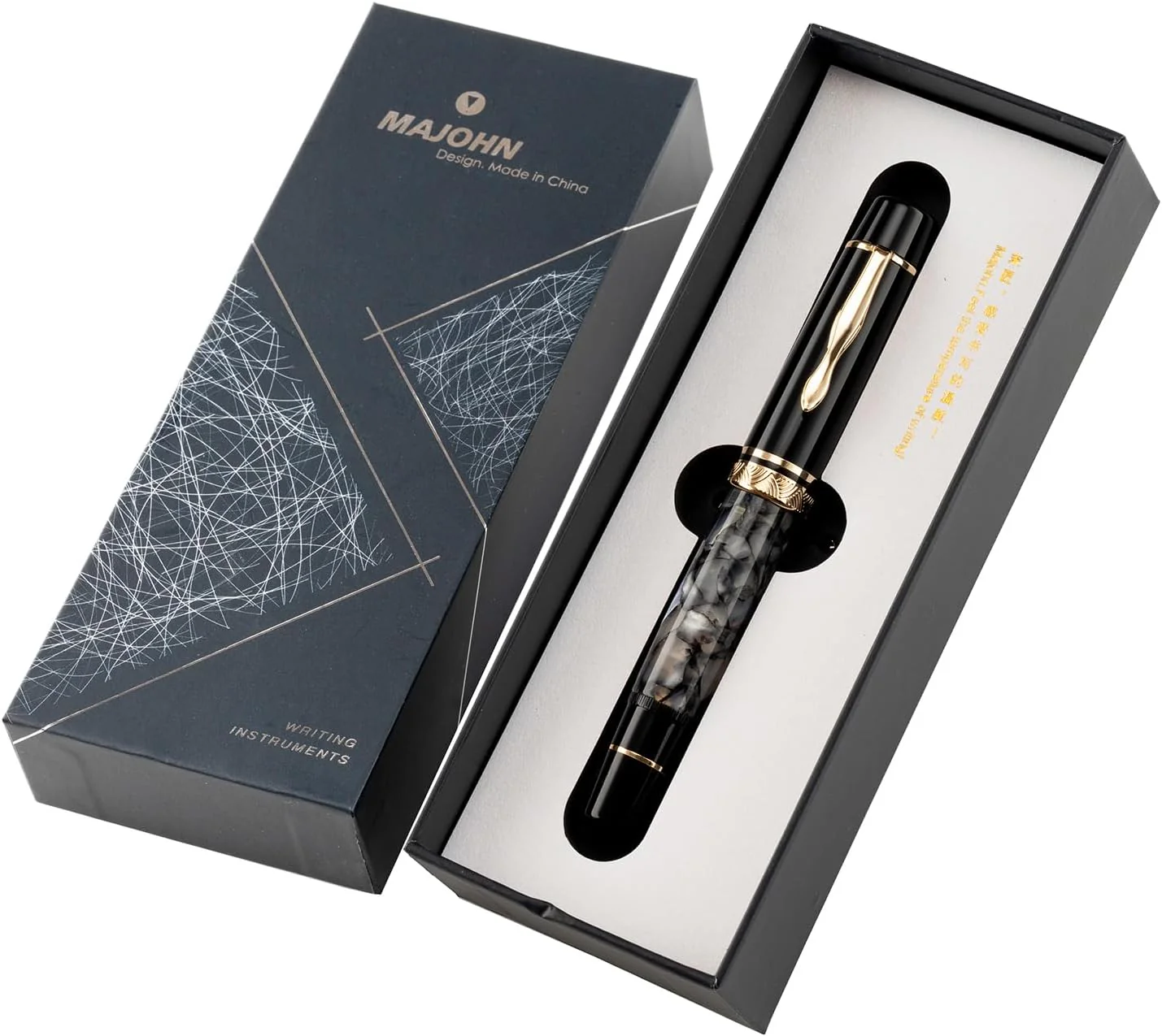 Moonman P139 Sun Carved Fountain Pen No.8 – Fine & Medium Nibs with Box, Gray Marble Acrylic, Large Capacity - Image 6