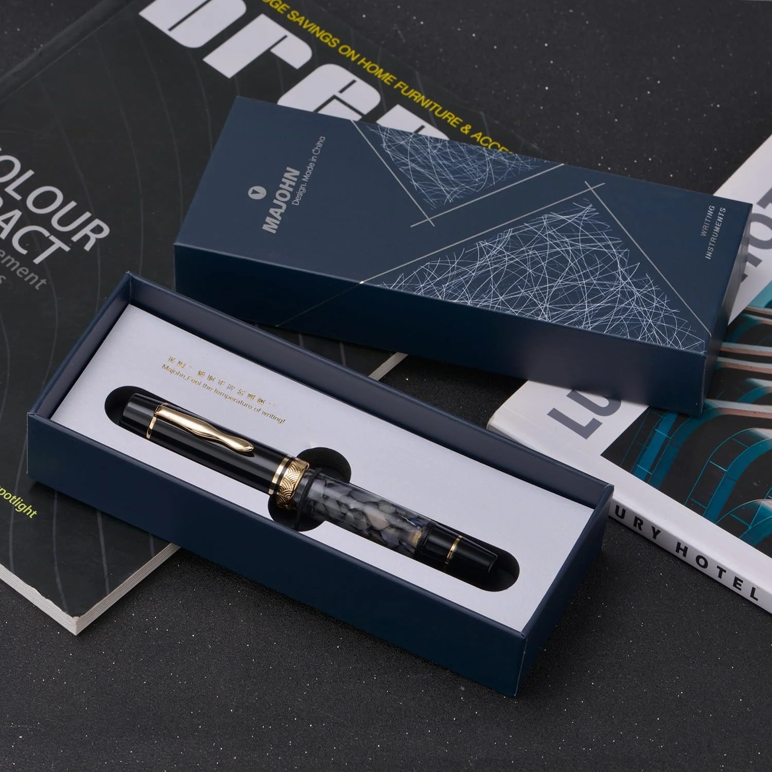 Moonman P139 Sun Carved Fountain Pen No.8 – Fine & Medium Nibs with Box, Gray Marble Acrylic, Large Capacity - Image 7