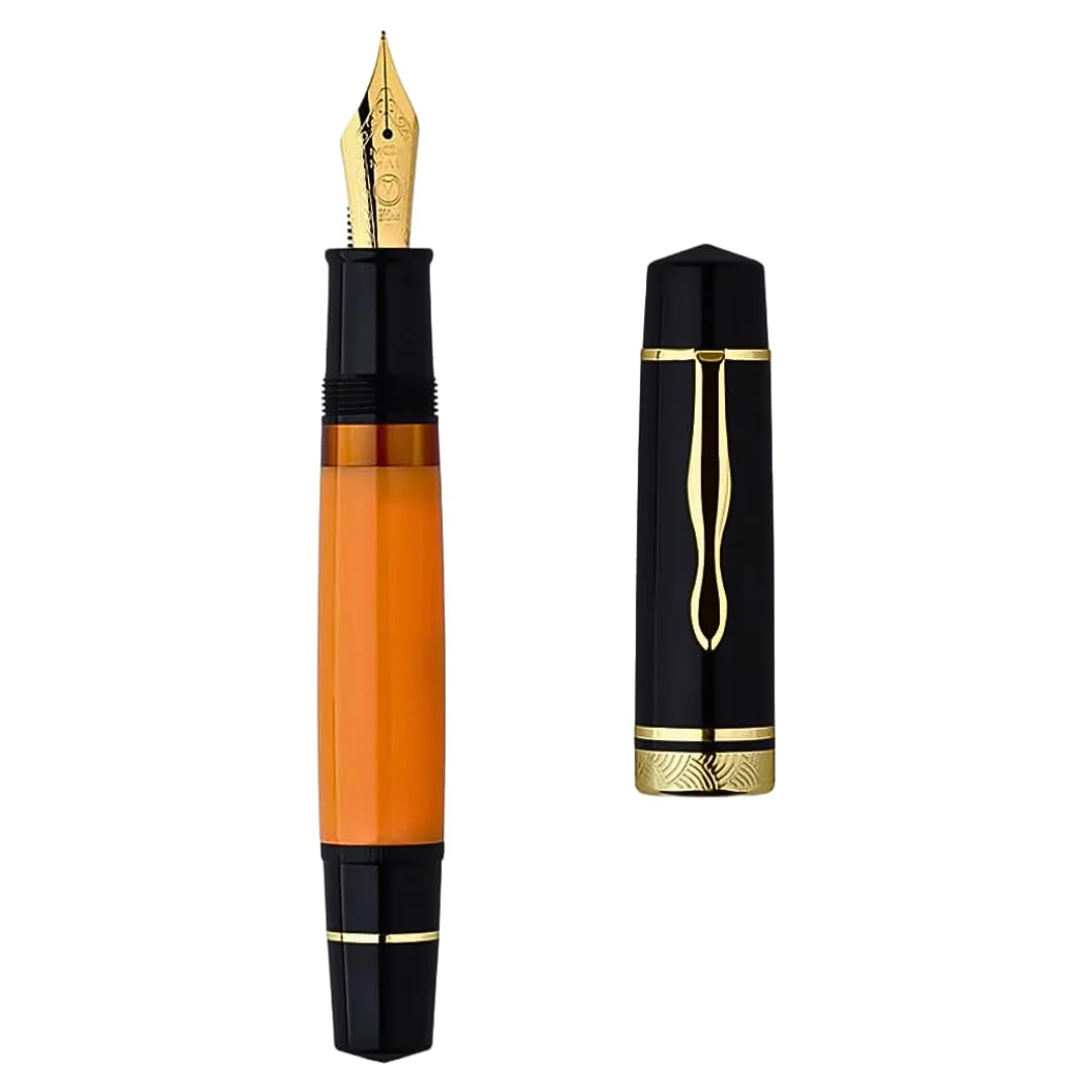 Moonman P139 Piston Fountain Pen – Size 6 Nib, Brass Piston System, Large Capacity Resin, Premium Writing Pen (Orange & Black) - Image 2