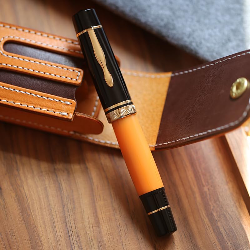 Moonman P139 Piston Fountain Pen – Size 6 Nib, Brass Piston System, Large Capacity Resin, Premium Writing Pen (Orange & Black) - Image 3