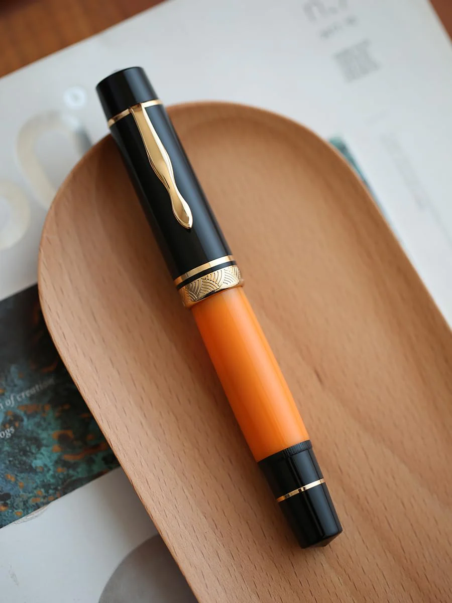 Moonman P139 Piston Fountain Pen – Size 6 Nib, Brass Piston System, Large Capacity Resin, Premium Writing Pen (Orange & Black) - Image 4