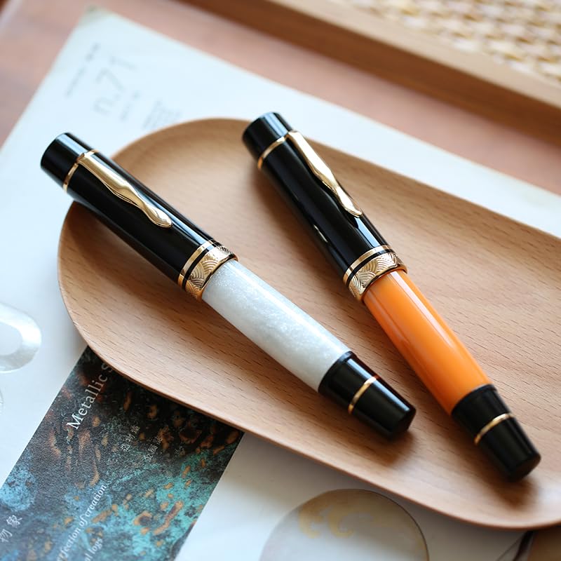 Moonman P139 Piston Fountain Pen – Size 6 Nib, Brass Piston System, Large Capacity Resin, Premium Writing Pen (Orange & Black) - Image 8