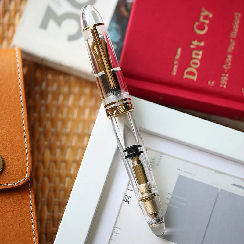 Moonman P140 Clear Demonstrator Fountain Pen – Brass Piston Filling System, Size 8 Sun-Carved Nib, Transparent Resin Body - Image 3