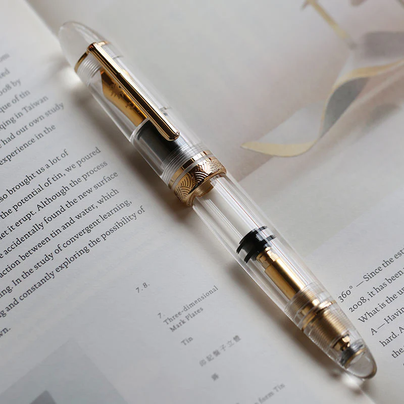 Moonman P140 Clear Demonstrator Fountain Pen – Brass Piston Filling System, Size 8 Sun-Carved Nib, Transparent Resin Body - Image 6