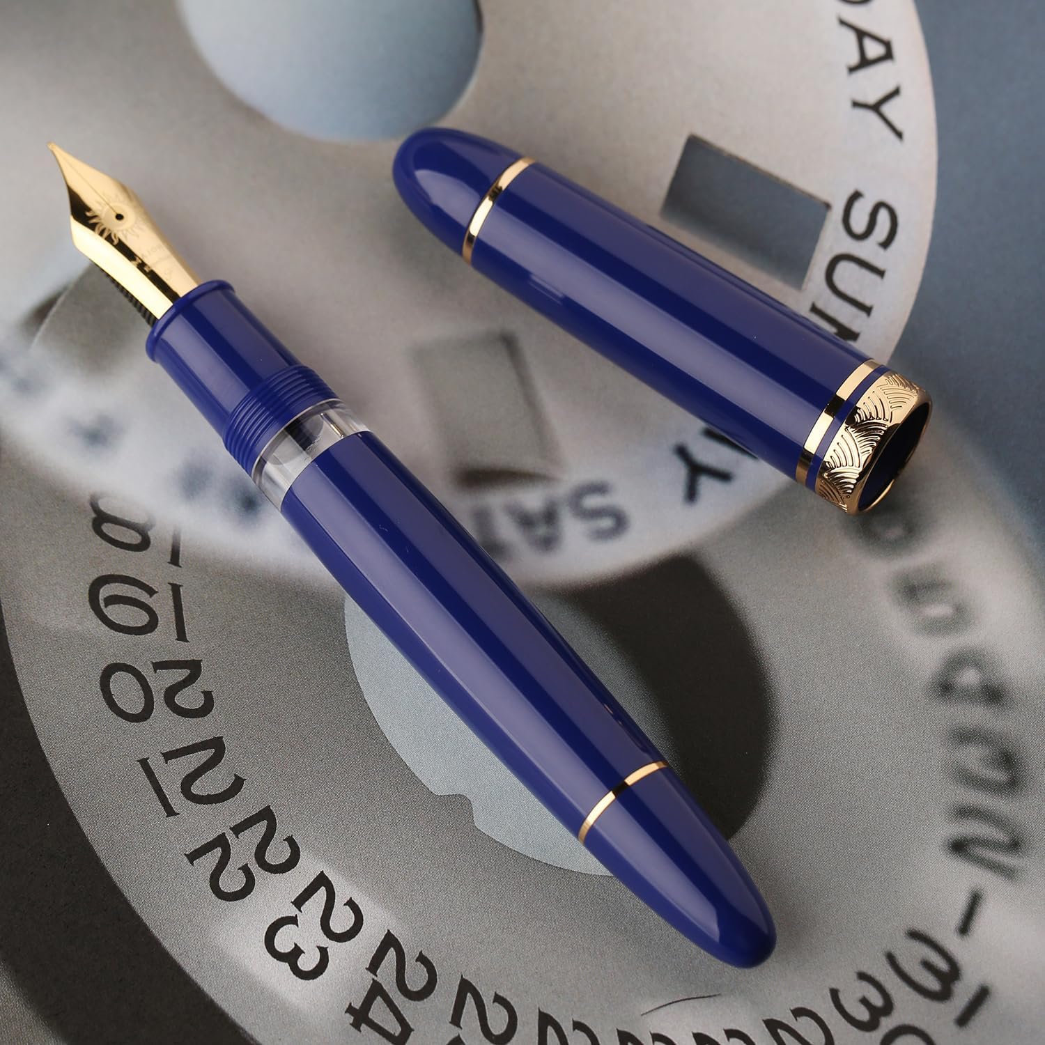 Moonman P140 Piston Fountain Pen – Blue Resin | Size #8 Fine/Medium Nib | Brass Piston System | Box - Image 3