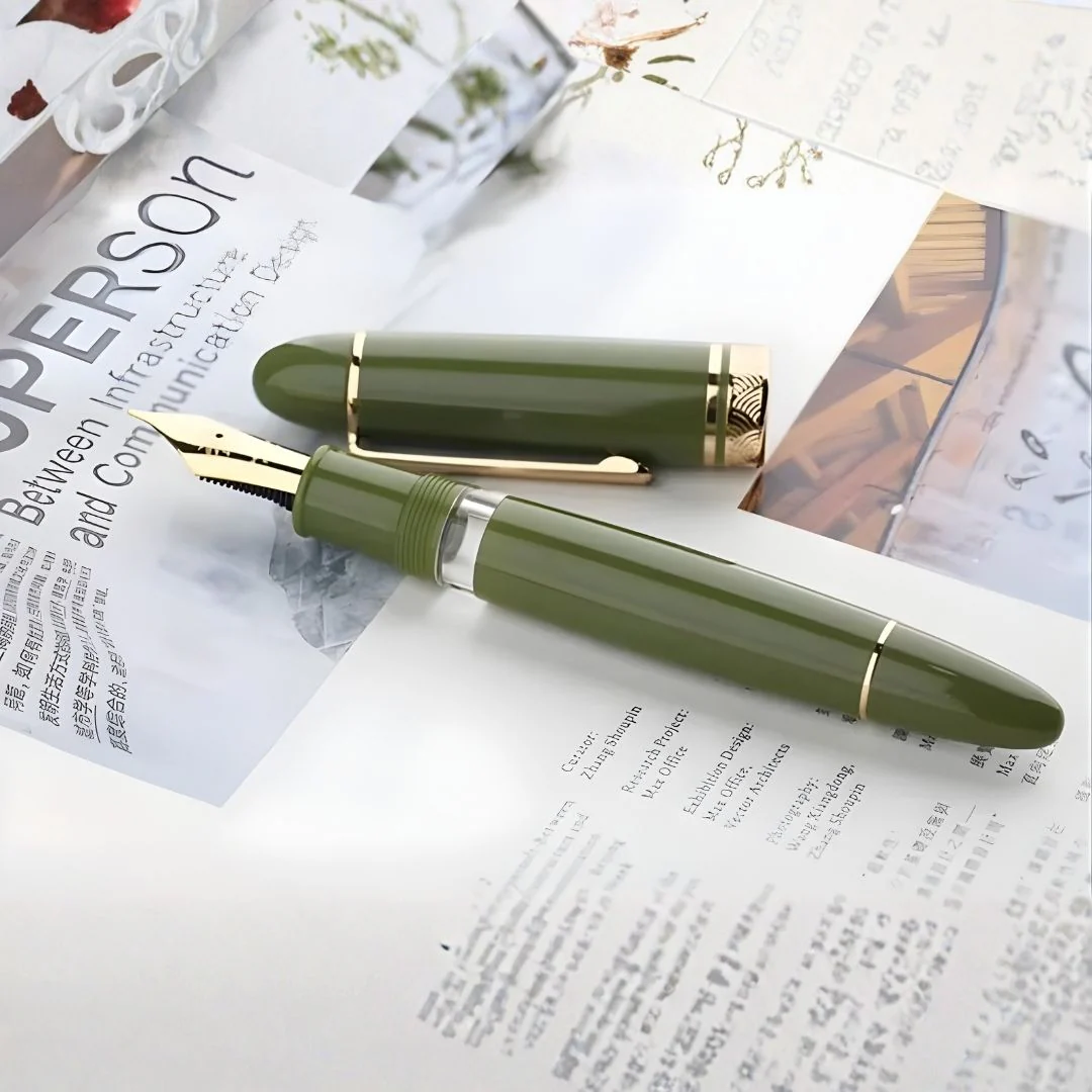 Moonman P140 Piston Fountain Pen – Green Resin | Size #8 Fine/Medium Nib | Brass Piston System | Box - Image 3