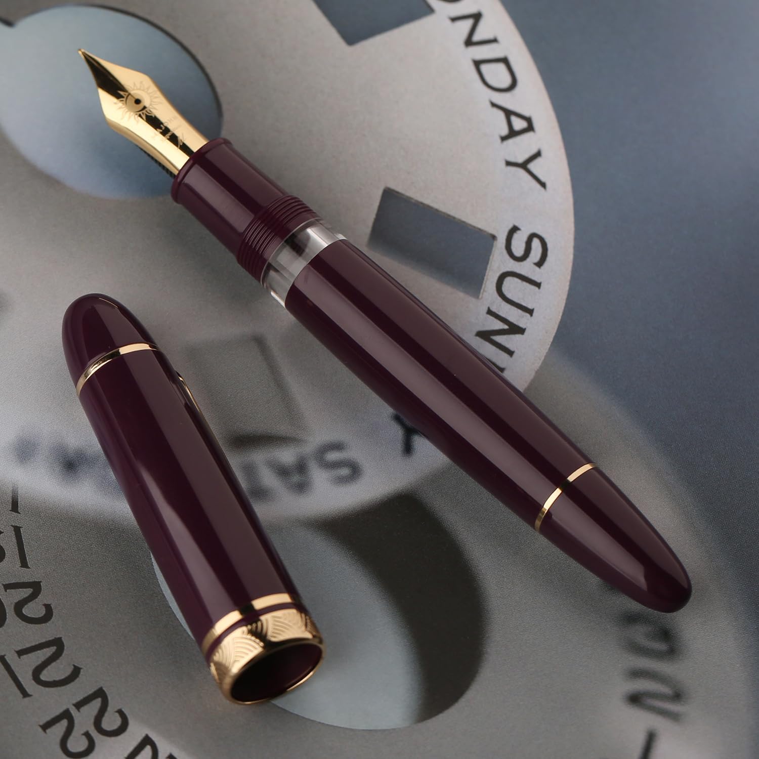 Moonman P140 Piston Fountain Pen – Raspberry Purple | Size #8 Fine/Medium Nib | Brass Piston System | Box - Image 3