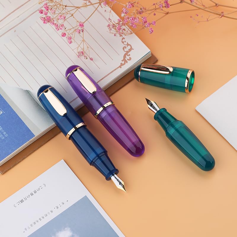 Moonman Q1 Mini Fountain Pen – Extra Fine Nib, Eyedropper Filling, Large Ink Capacity, Resin Pocket Pen (Transparent Green) - Image 6