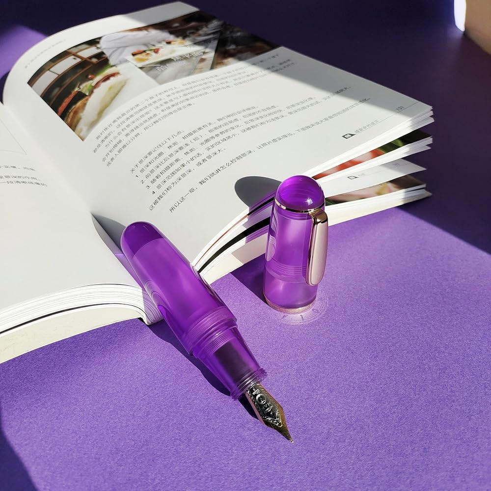 Moonman Q1 Mini Fountain Pen With Eyedropper Filling, Fine Nib, Resin Body, Short Pocket Pen, Large Capacity (Transparent Purple) - Image 4