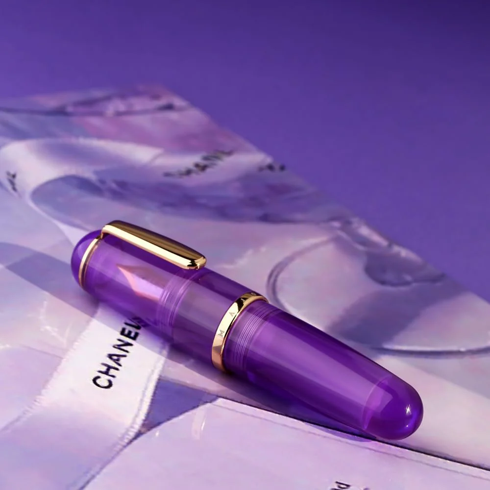 Moonman Q1 Mini Fountain Pen With Eyedropper Filling, Fine Nib, Resin Body, Short Pocket Pen, Large Capacity (Transparent Purple) - Image 5