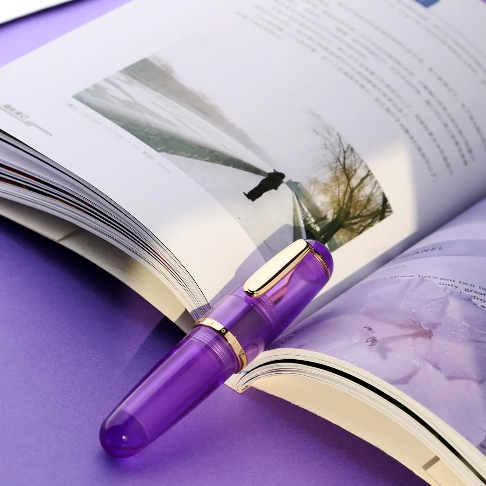 Moonman Q1 Mini Fountain Pen With Eyedropper Filling, Fine Nib, Resin Body, Short Pocket Pen, Large Capacity (Transparent Purple) - Image 6