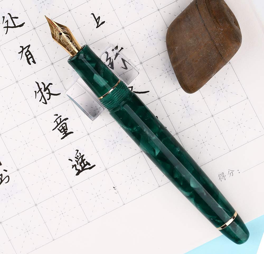 Moonman S3 Fountain Pen, Iridium Fine Nib, Gold Trim and Clip, Green Marble - Image 5