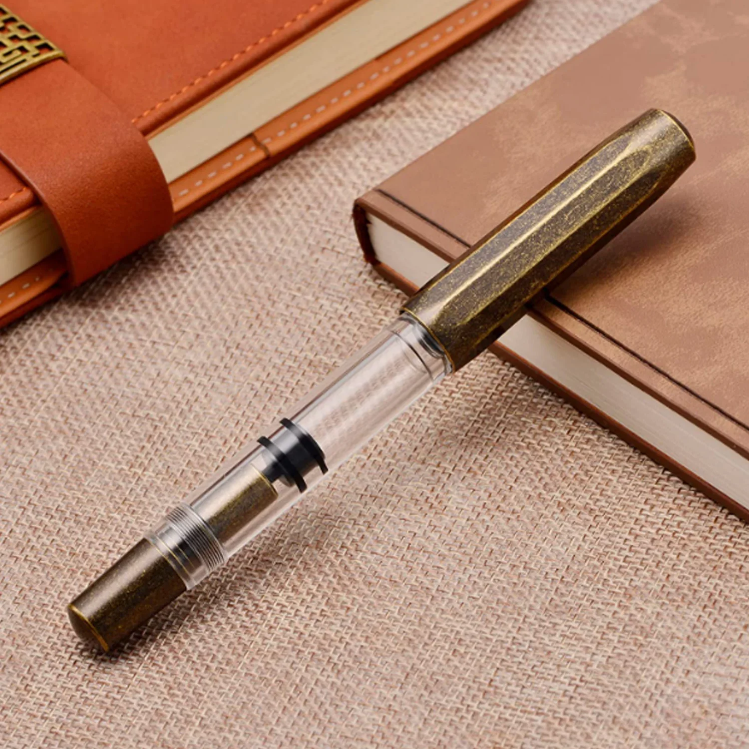 Moonman T1 Fountain Pen – Vintage Brass & Clear Body, Fine Nib, Piston Filling System, Clipless Design - Image 4