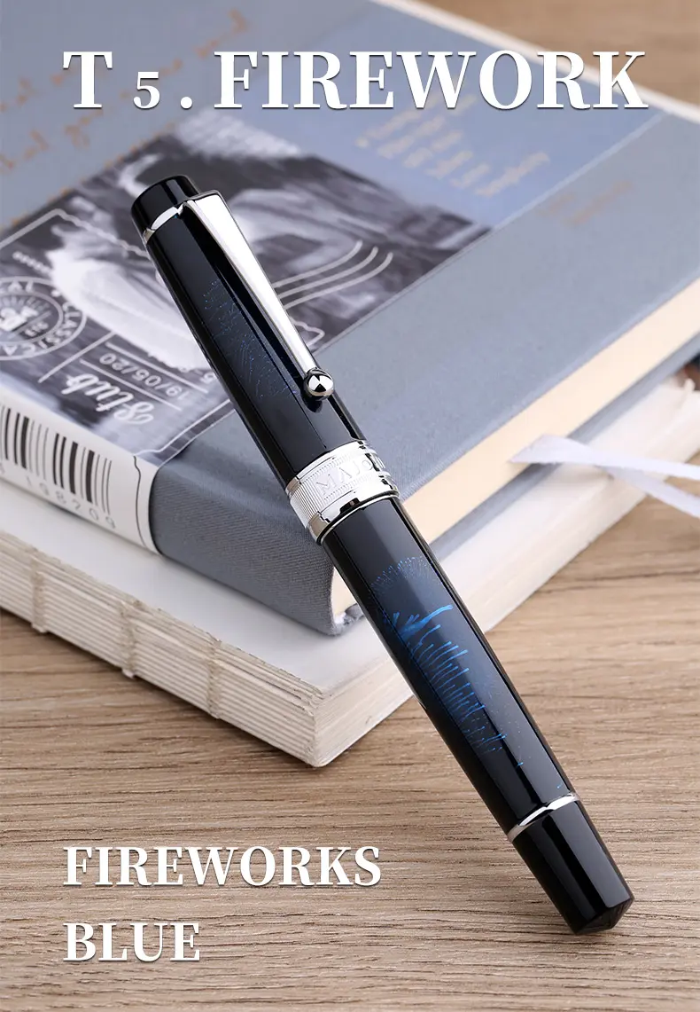 Moonman T5 Piston Fountain Pen – Blue Fireworks, Large Ink Capacity, Resin Body, Fine/Medium/Extra Fine Nib, Gift Box Included - Image 4