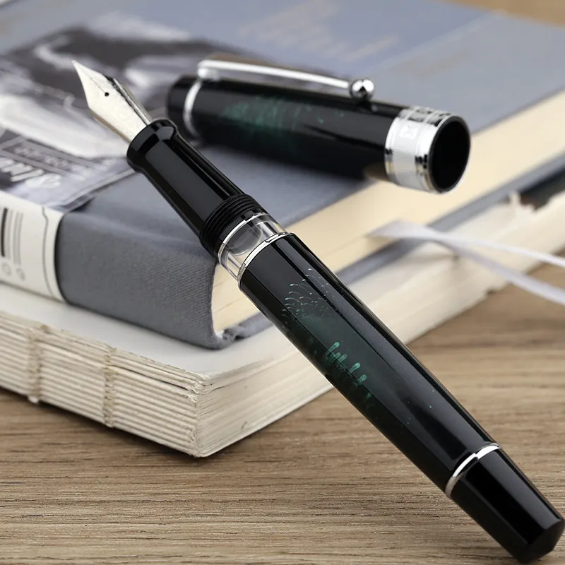 Moonman T5 Piston Fountain Pen – Green Fireworks, Large Ink Capacity, Resin Body, Fine/Medium/Extra Fine Nib, Gift Box Included - Image 2