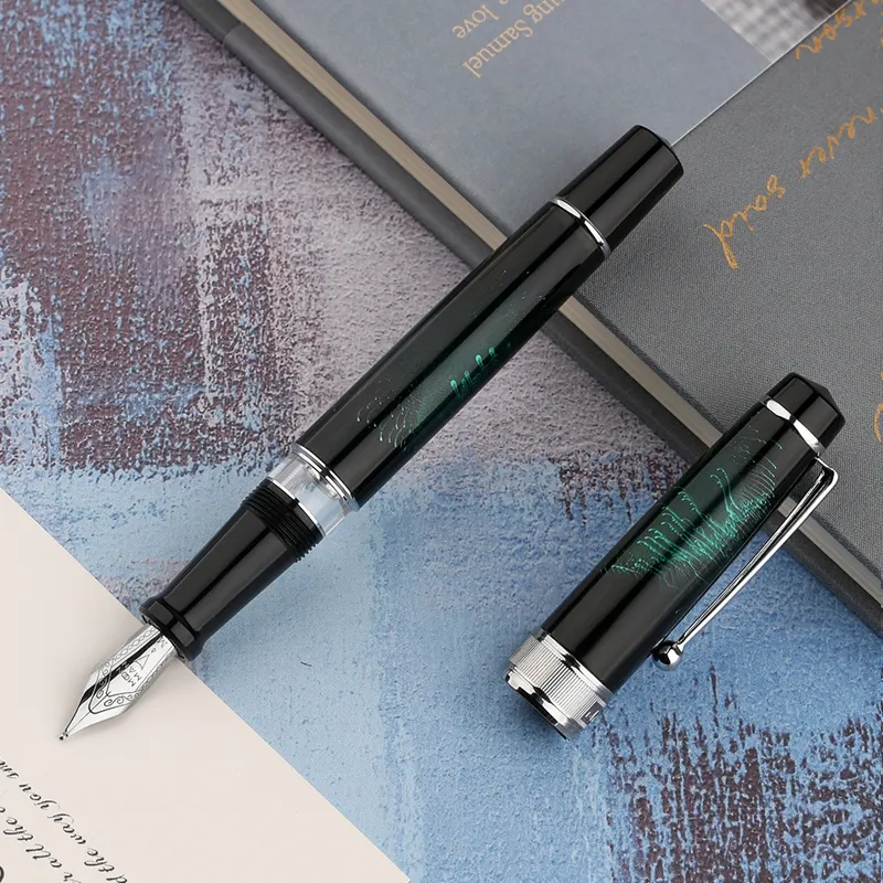 Moonman T5 Piston Fountain Pen – Green Fireworks, Large Ink Capacity, Resin Body, Fine/Medium/Extra Fine Nib, Gift Box Included - Image 3