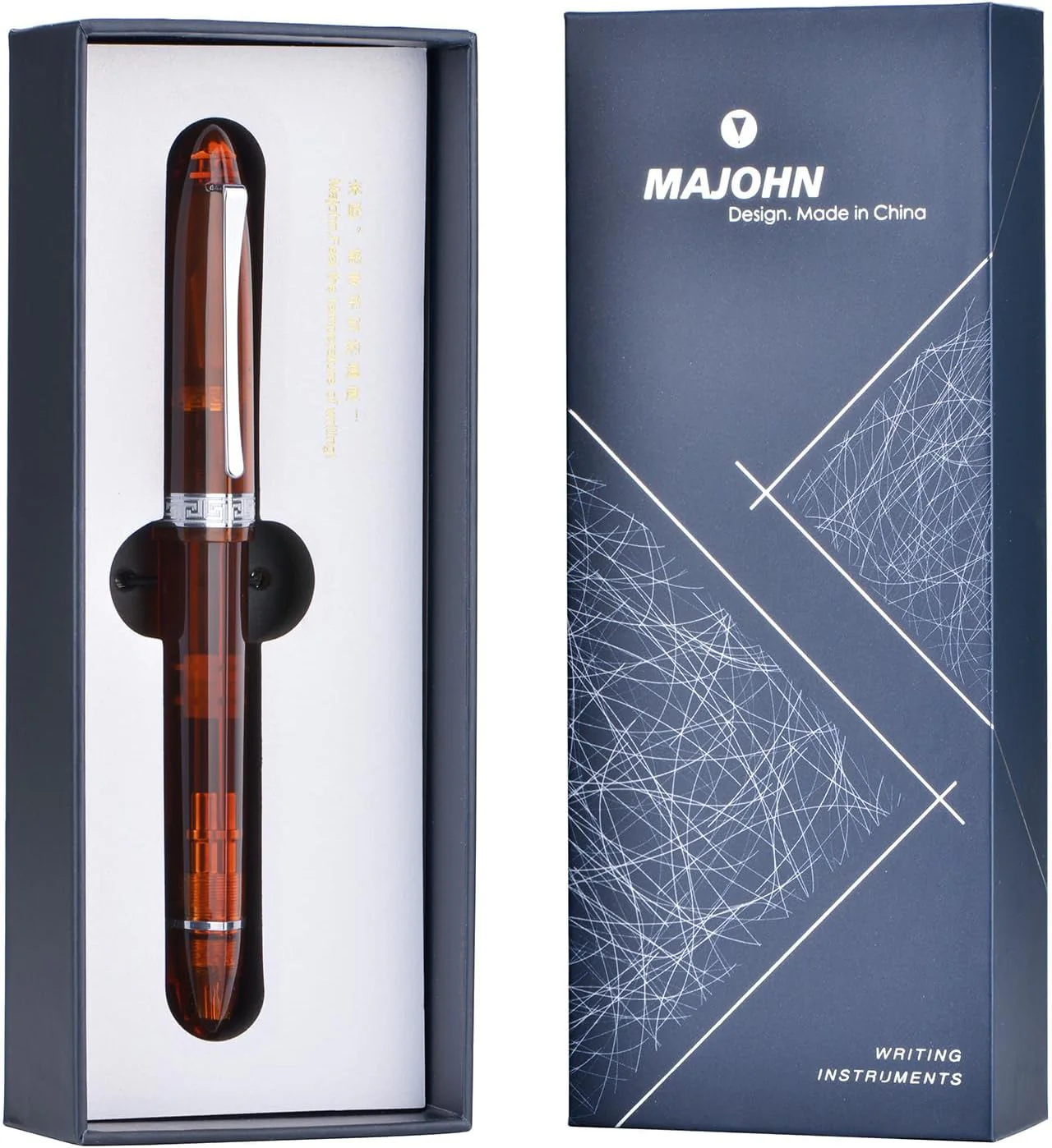 Moonman V60 Brown Transparent Piston Fountain Pen, Fine Nib (0.5mm), Triangular Resin Body, Gift Box Included - Image 7