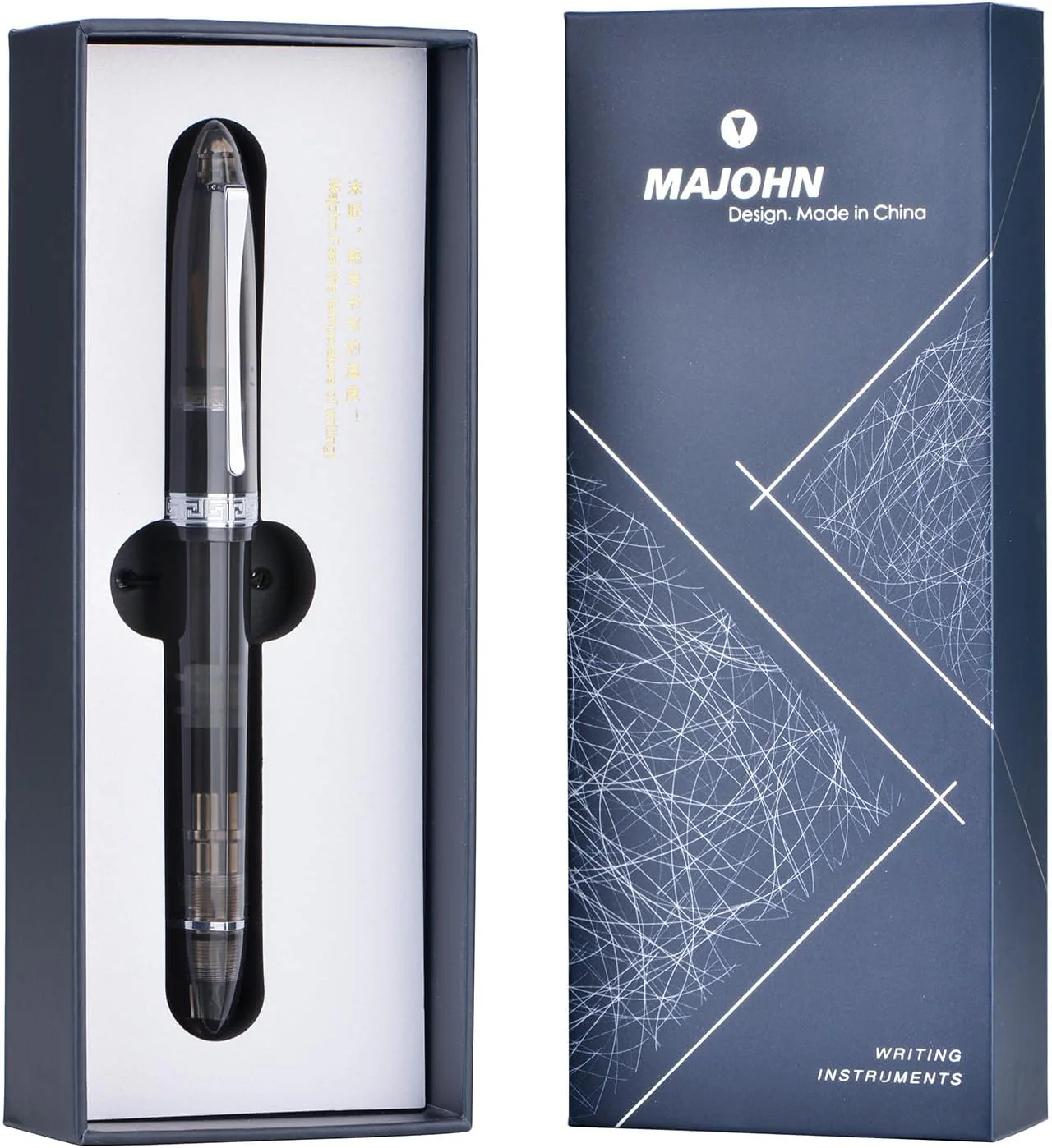 Moonman V60 Grey Transparent Piston Fountain Pen, Fine Nib (0.5mm), Triangular Resin Body, Gift Box Included - Image 7