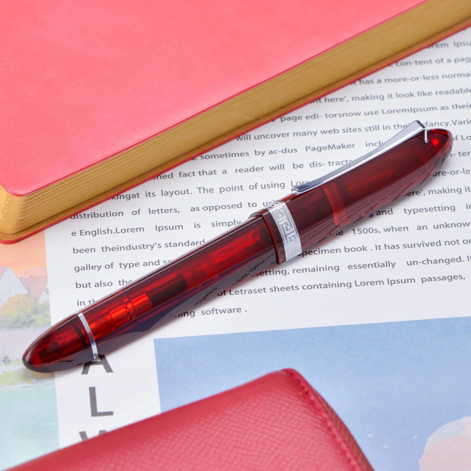 Moonman V60 Red Transparent Piston Fountain Pen, Fine Nib (0.5mm), Triangular Resin Body, Gift Box Included - Image 2