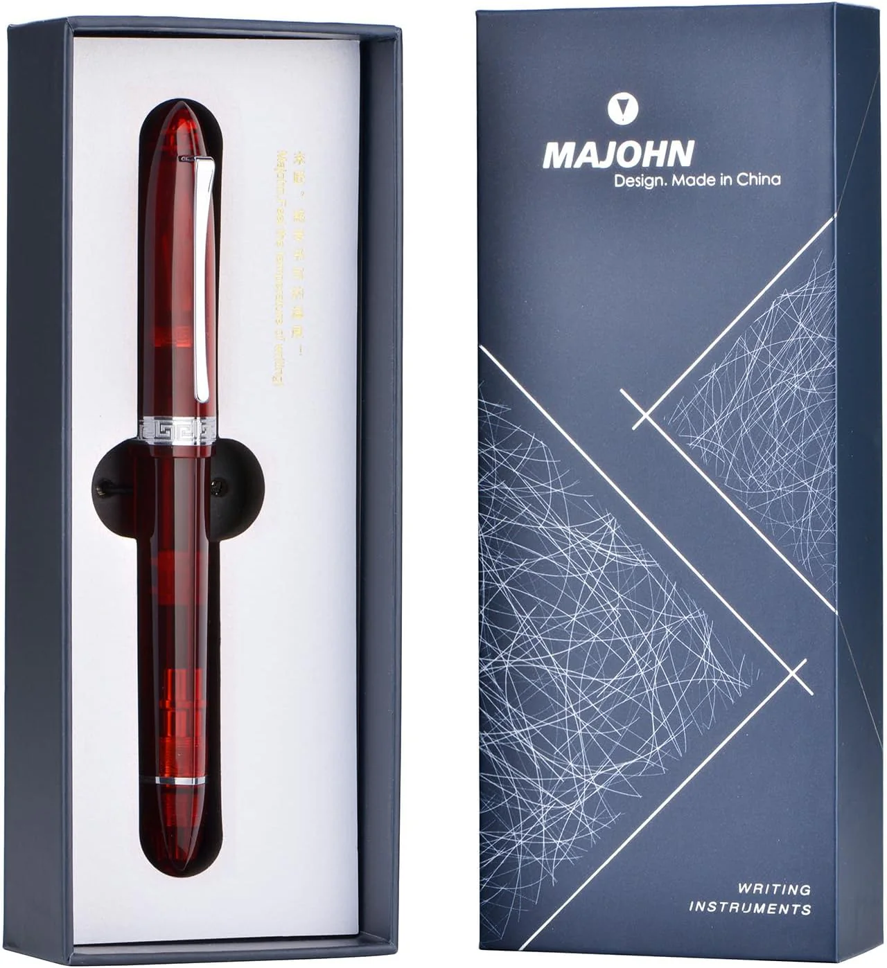 Moonman V60 Red Transparent Piston Fountain Pen, Fine Nib (0.5mm), Triangular Resin Body, Gift Box Included - Image 7